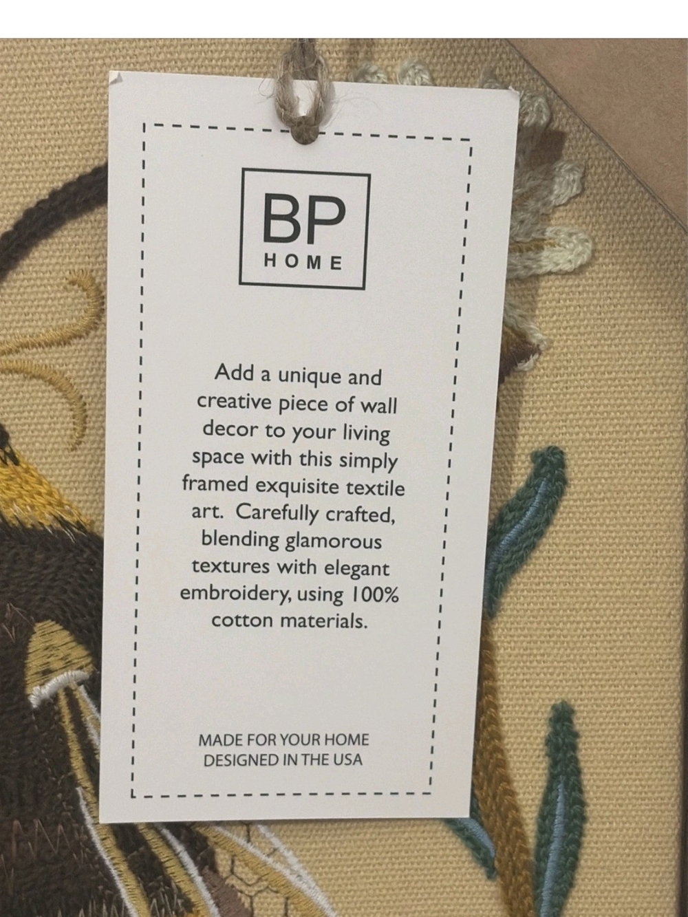 bp Yellow & Brown Embroidered Bee Home Woven Wall Art 12 x 15 inch NWT - Picture 4 of 7